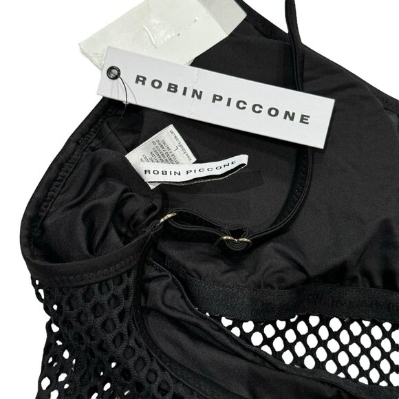 Robin Piccone Sz L Bikini Top Black Pua Fishnet Mesh Cami Swimsuit Top New NWT - Picture 5 of 5